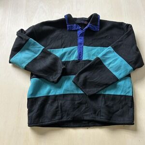 Vintage Zero Proof Jacket Mens XL Black Fleece Snap Pullover Striped Anorak 90s